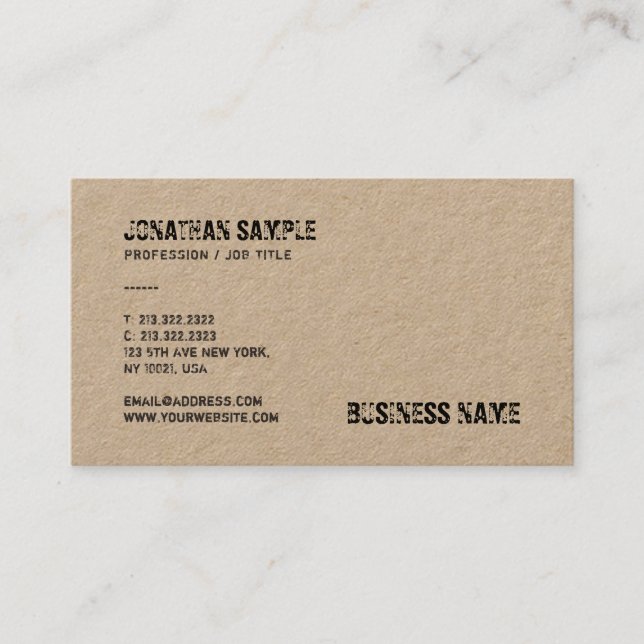 Brown Real Kraft Paper Distressed Text Template Business Card (Front)