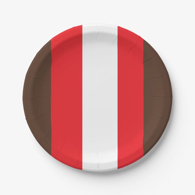 Brown, red and white stripes paper plate (Front)