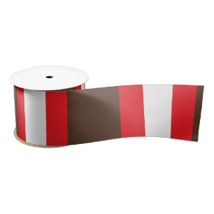Brown, red and white stripes satin ribbon