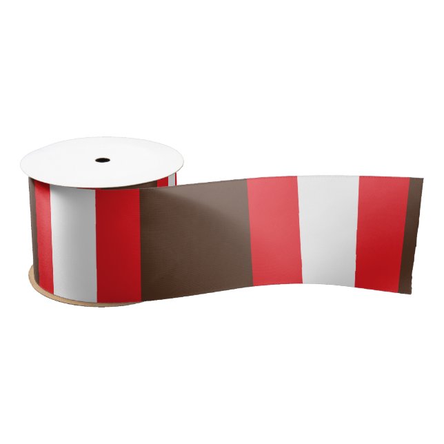 Brown, red and white stripes satin ribbon (Spool)