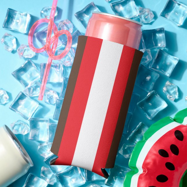 Brown, red and white stripes seltzer can cooler (In Situ Summer)