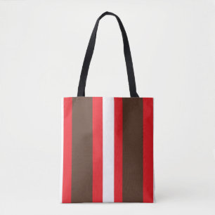 Brown, red and white stripes tote bag