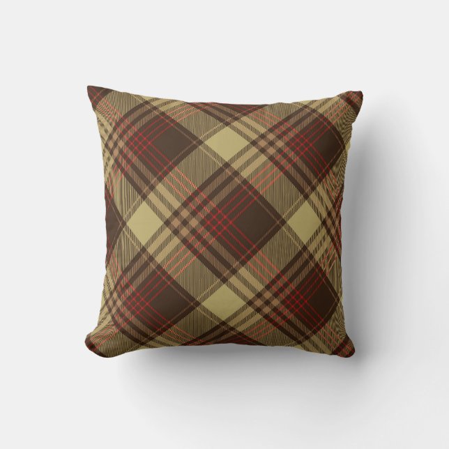 Brown Red Argyle Plaid Pattern Cushion (Front)
