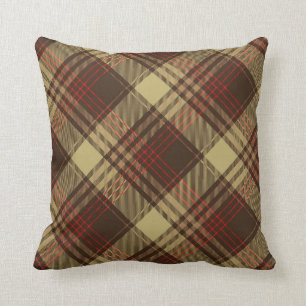 Brown Red Argyle Plaid Pattern Cushion