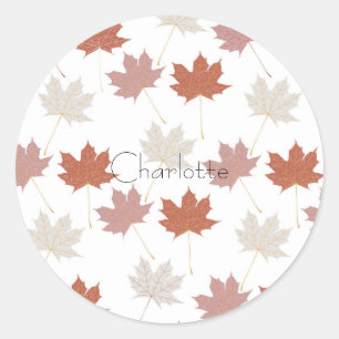 Brown Red Autumn Floral Leaves Y2K Pattern Classic Round Sticker