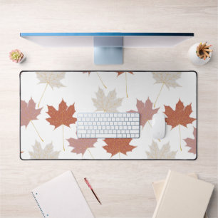 Brown Red Autumn Floral Leaves Y2K Pattern Desk Mat