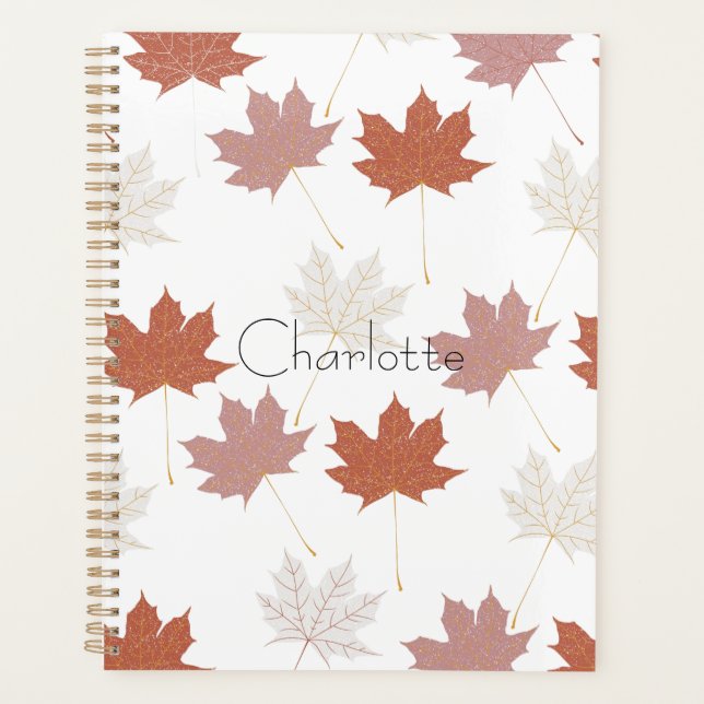 Brown Red Autumn Floral Leaves Y2K Pattern Planner (Front)