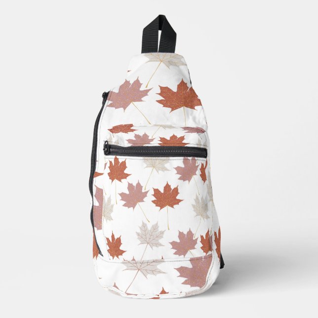 Brown Red Autumn Floral Leaves Y2K Pattern Sling Bag (Front)