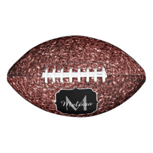 Brown red faux glitter sparkle Monogram name American Football