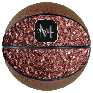 Brown red faux glitter sparkle Monogram name Basketball