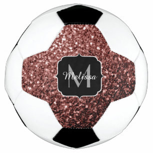 Brown red faux glitter sparkle Monogram name Football
