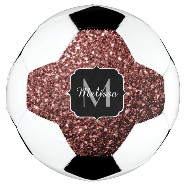 Brown red faux glitter sparkle Monogram name Football (Front)