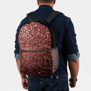 Brown red faux glitter sparkles and black printed backpack