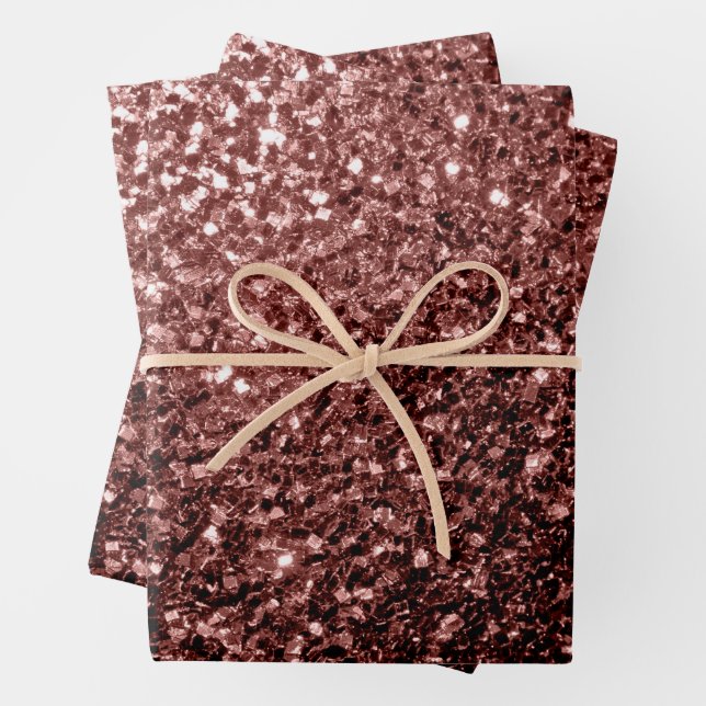 Brown red faux glitter sparkles bling wrapping paper sheet (In situ)