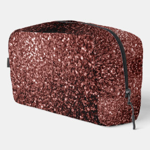 Brown red faux glitter sparkles dopp kit