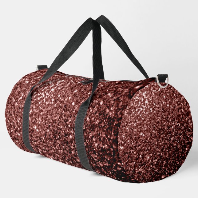 Brown red faux glitter sparkles duffle bag (Left Corner)