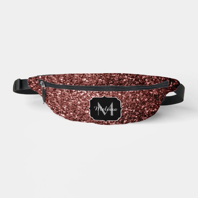 Brown red faux glitter sparkles Monogram Bum Bags (Front)