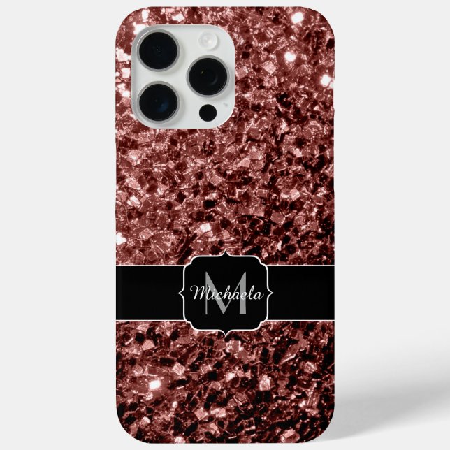 Brown red faux glitter sparkles Monogram Case-Mate iPhone Case (Back)