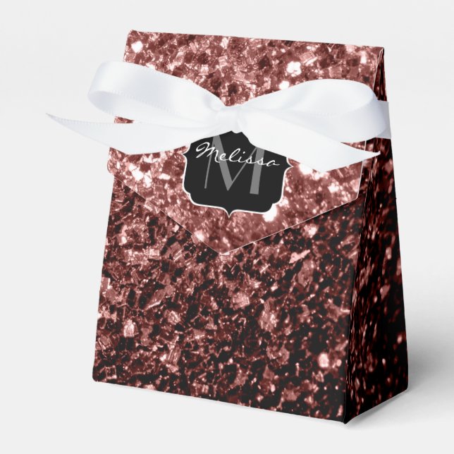 Brown Red faux Glitter sparkles Monogram Favour Box (Front Side)