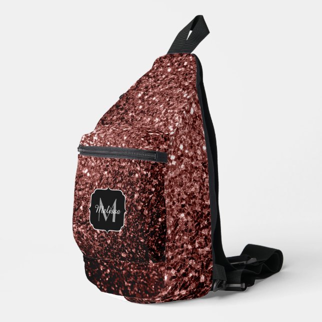 Brown red faux glitter sparkles Monogram Sling Bag (Right Corner)