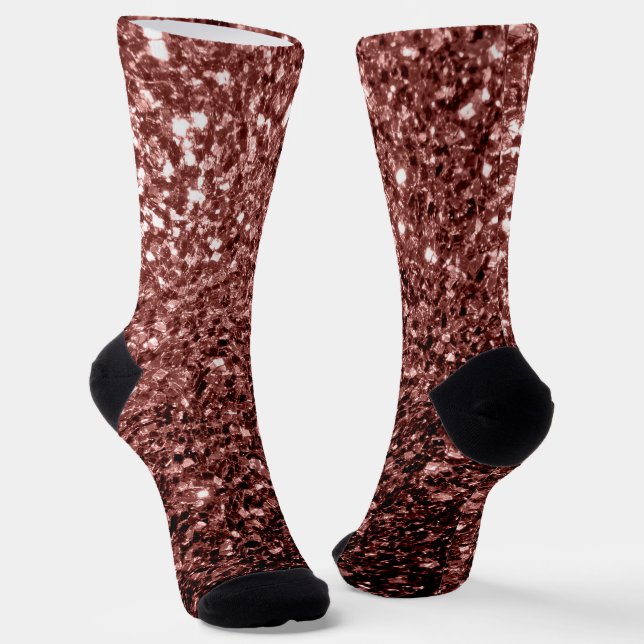 Brown Red faux Glitter sparkles Socks (Angled)