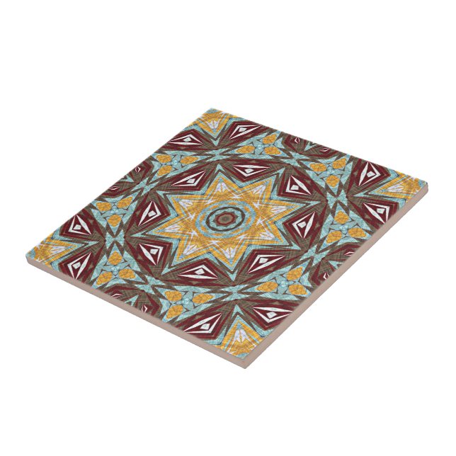 Brown Red Mustard Yellow Aqua Ethnic Tribe Art Tile (Side)