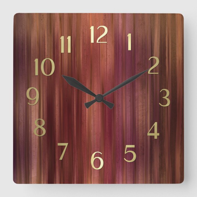 Brown Red Pink Stripes Square Wall Clock (Front)