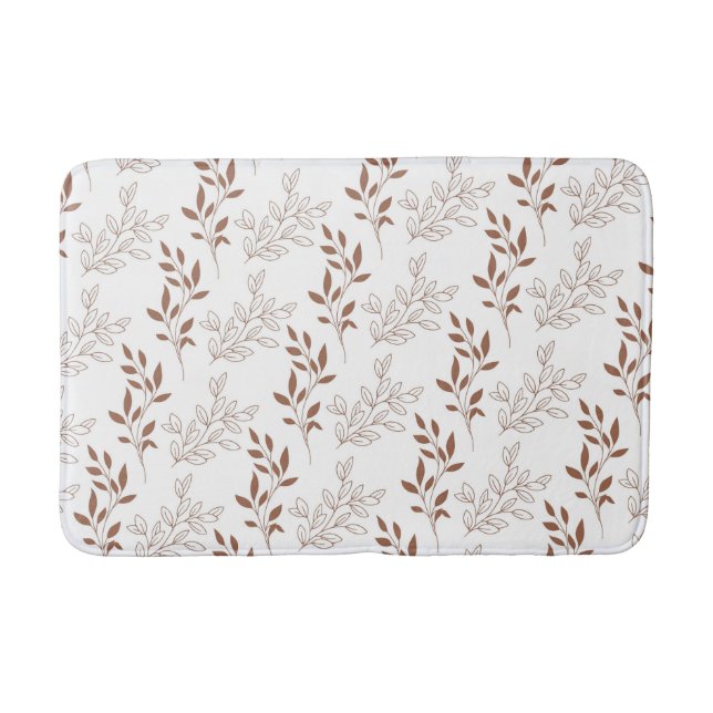 Brown Red Retro Vintage Leaf Pattern  Bath Mat (Front)