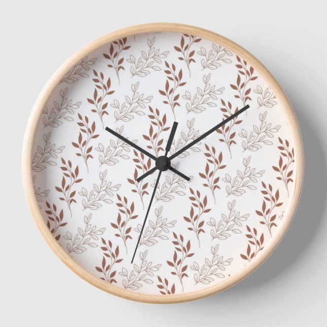 Brown Red Retro Vintage Leaf Pattern  Clock (Front)