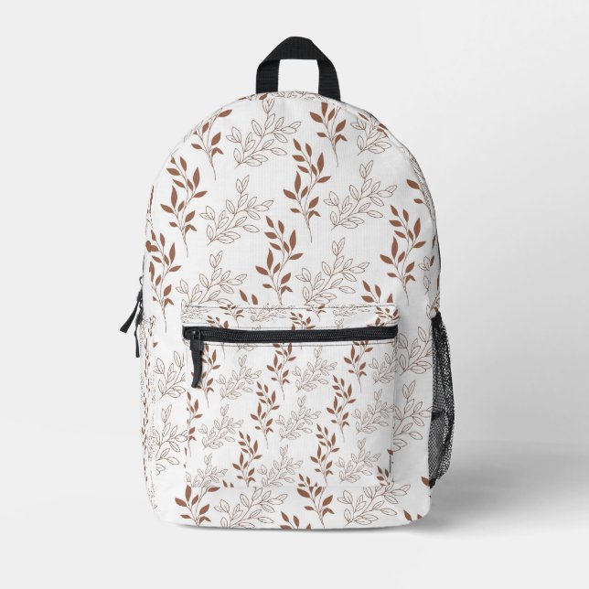 Brown Red Retro Vintage Leaf Pattern  Printed Backpack (Front)