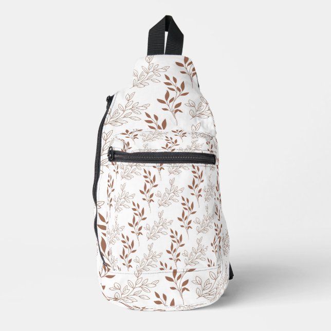 Brown Red Retro Vintage Leaf Pattern  Sling Bag (Front)