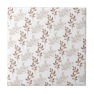 Brown Red Retro Vintage Leaf Pattern Tile