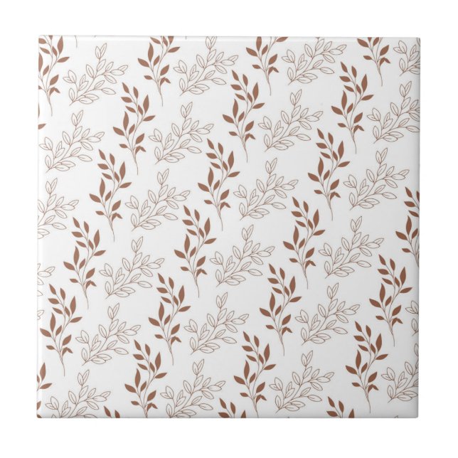 Brown Red Retro Vintage Leaf Pattern  Tile (Front)