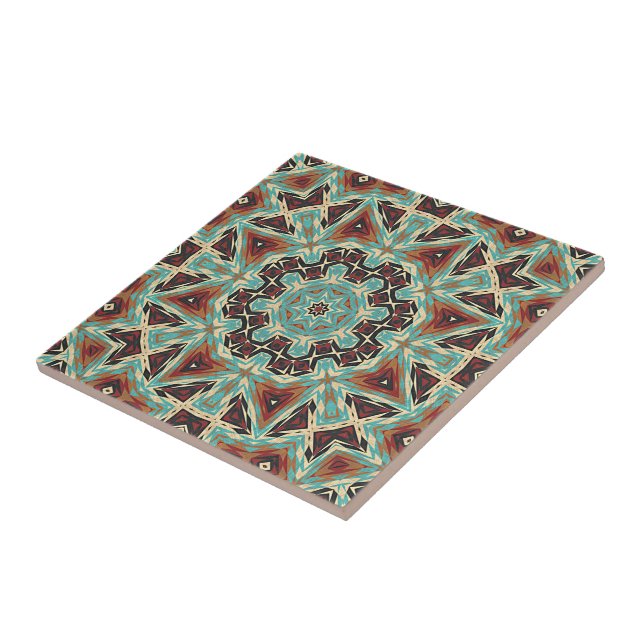 Brown Red Terracotta Turquoise Ethnic Tribe Art Tile (Side)