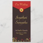 Brown Red Yellow Swirls Wedding Program Templates<br><div class="desc">Envelope Floral Swirls: Brown Red and Yellow © Sunny Mars Designs. Affordable,  customisable formal elegant custom wedding programs template with an envelope design,  monogram button and pretty yellow and red floral swirls.</div>