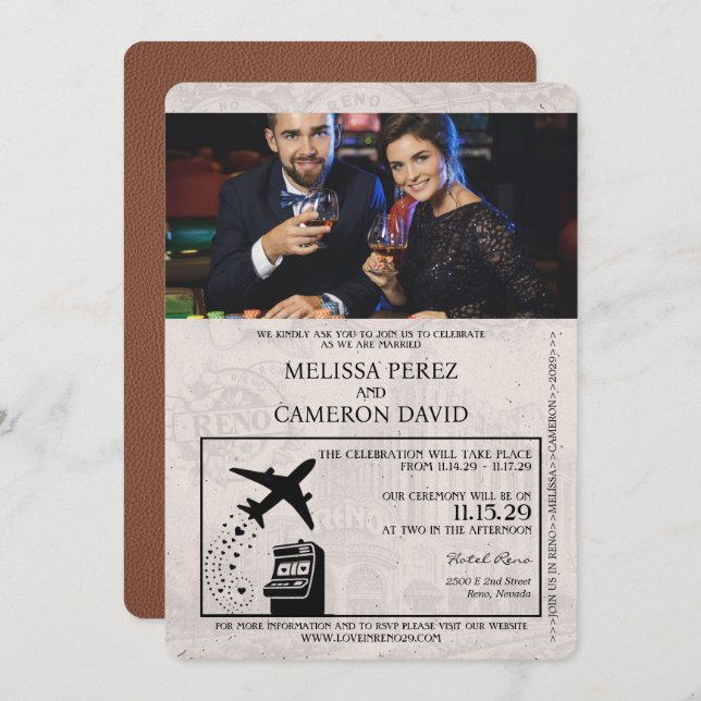 Brown Reno Passport Wedding Invitation (Front/Back)