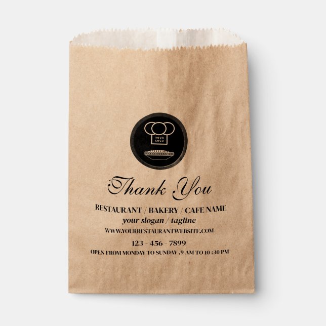 Brown Restaurant Bakery Food Custom Logo  Favour Bags (Front)