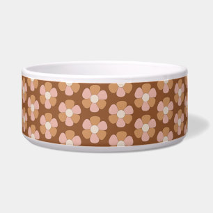 Brown Retro 70s Neutral Flowers Pet Bowl
