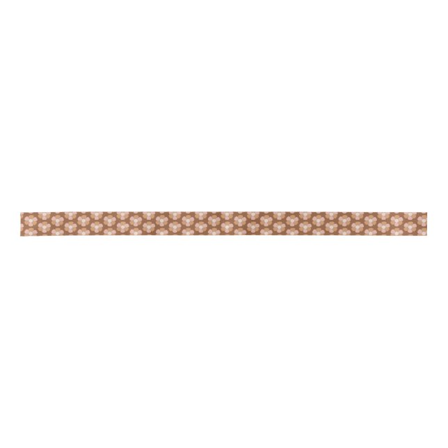 Brown Retro 70s Neutral Flowers Satin Ribbon (Front)