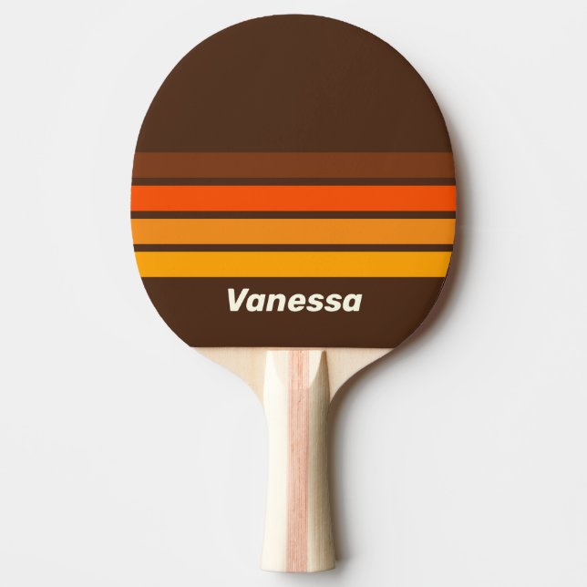 Brown Retro Across Striping with Name Ping Pong Paddle (Front)