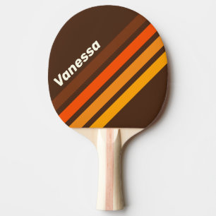 Brown Retro Angled Striping with Name Ping Pong Paddle