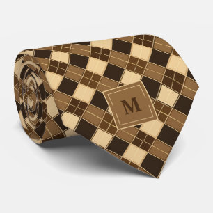 Brown Retro Argyle Monogrammed Tie