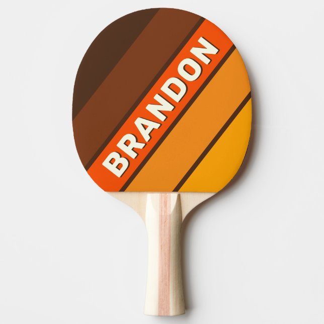 Brown Retro Bold Striped with Name Ping Pong Paddle (Front)