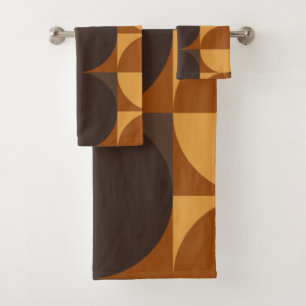 brown retro circles bath towel set