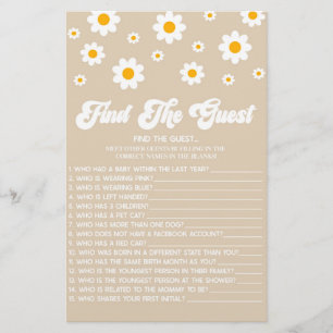 Brown Retro Daisy Find The Guest Baby Shower Game Stationery