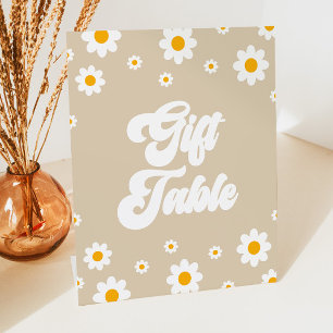 Brown Retro Daisy Flower Gift Table Party Sign