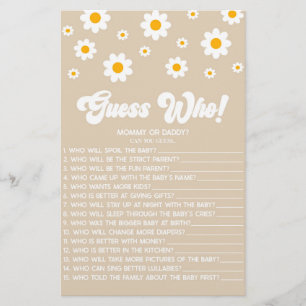 Brown Retro Daisy Guess Who! Baby Shower Game Stationery