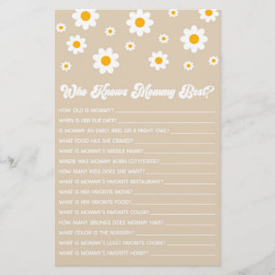 Brown Retro Daisy Who Knows Mummy Baby Shower Game Stationery