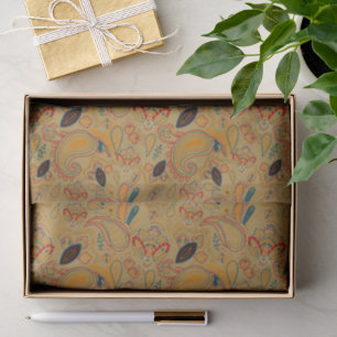 brown retro ethnic vintage paisley floral pattern tissue paper