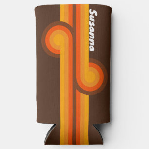 Brown Retro Loop with Name Seltzer Can Cooler